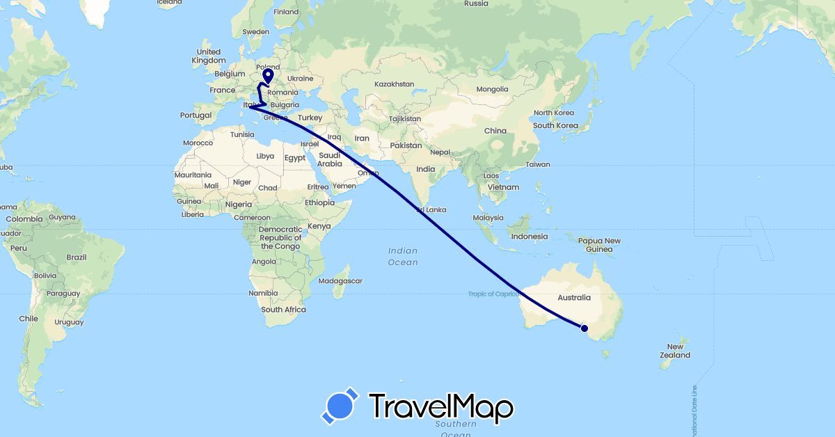 TravelMap itinerary: driving in Austria, Australia, Croatia, Hungary, Italy, Qatar, Slovakia (Asia, Europe, Oceania)
